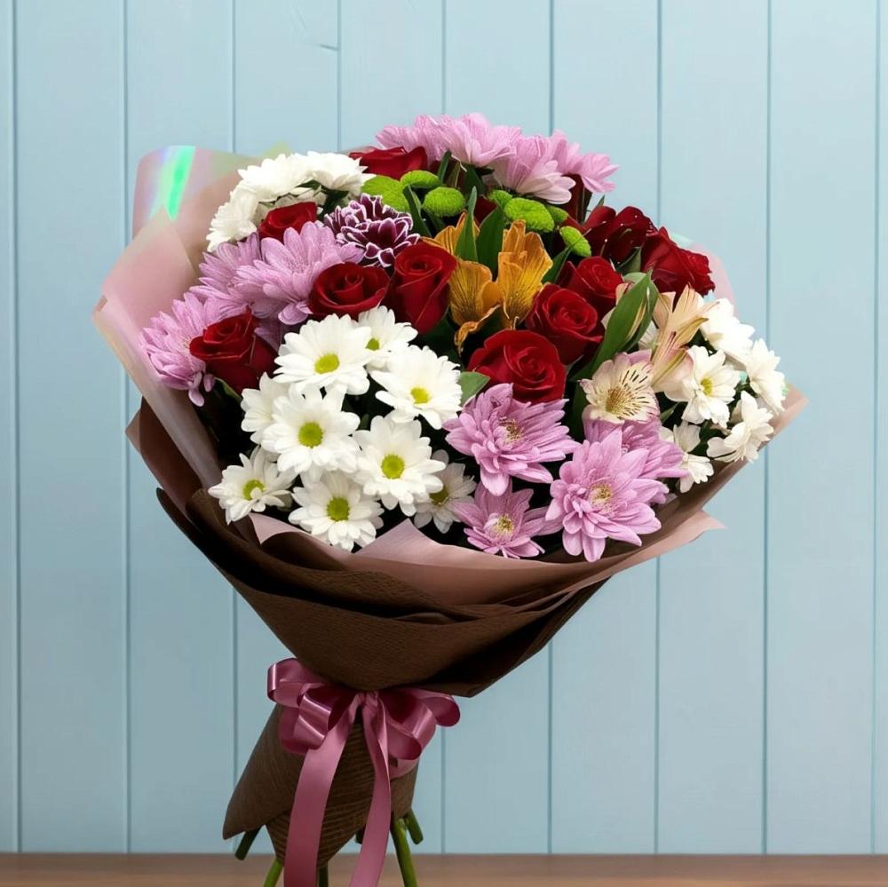 Букет цветов из: Розы, Хризантемы и Альстромерии в Ибреси