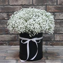 Цветочная композиция из Гипсофила в шляпной коробке в Ибреси