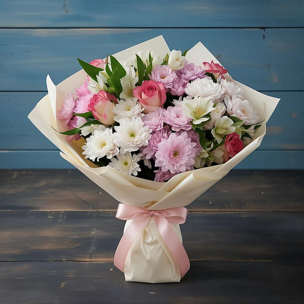 Букет цветов из: Хризантемы, Альстромерии и Розы в Ибреси